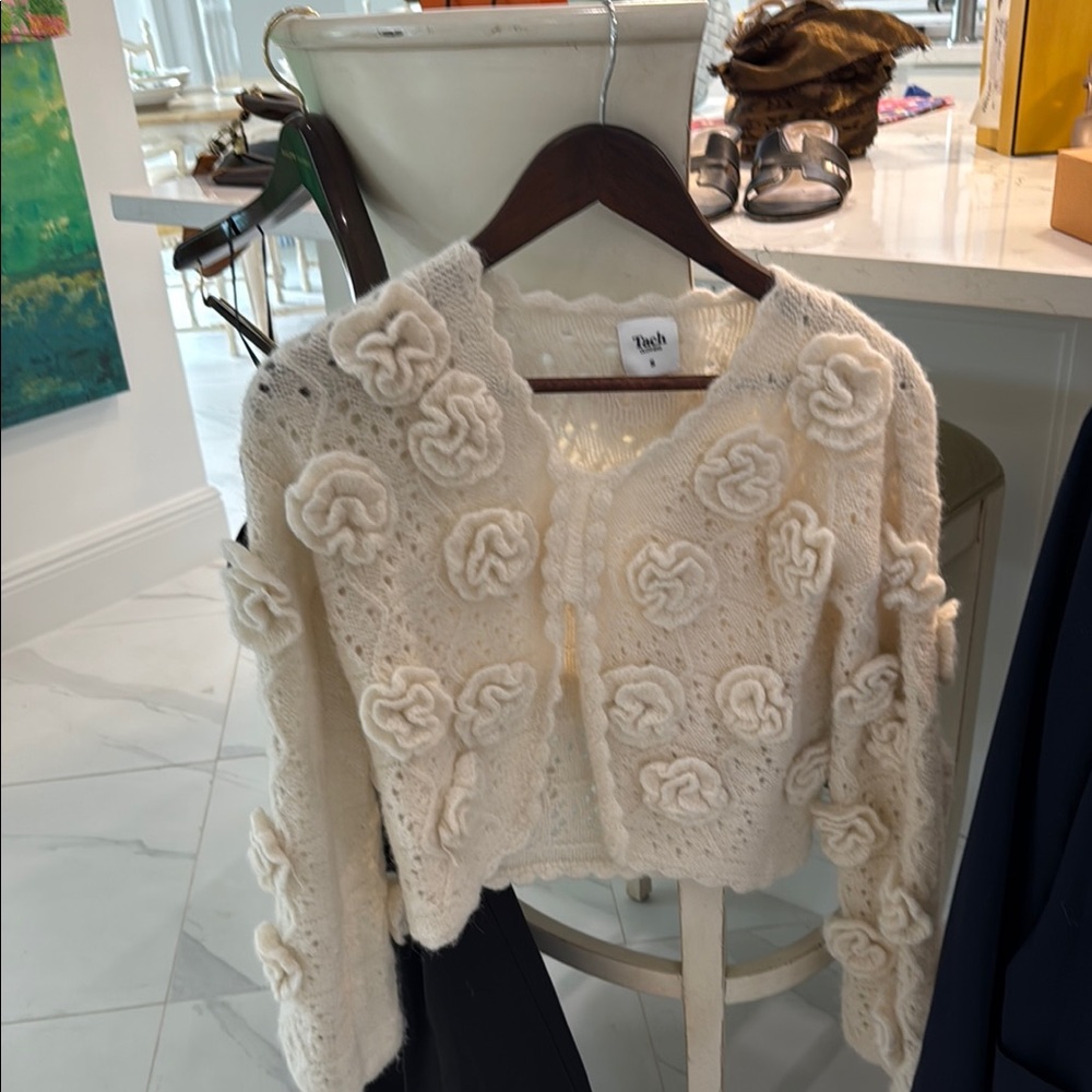 Cream Floral Knit Cardigan